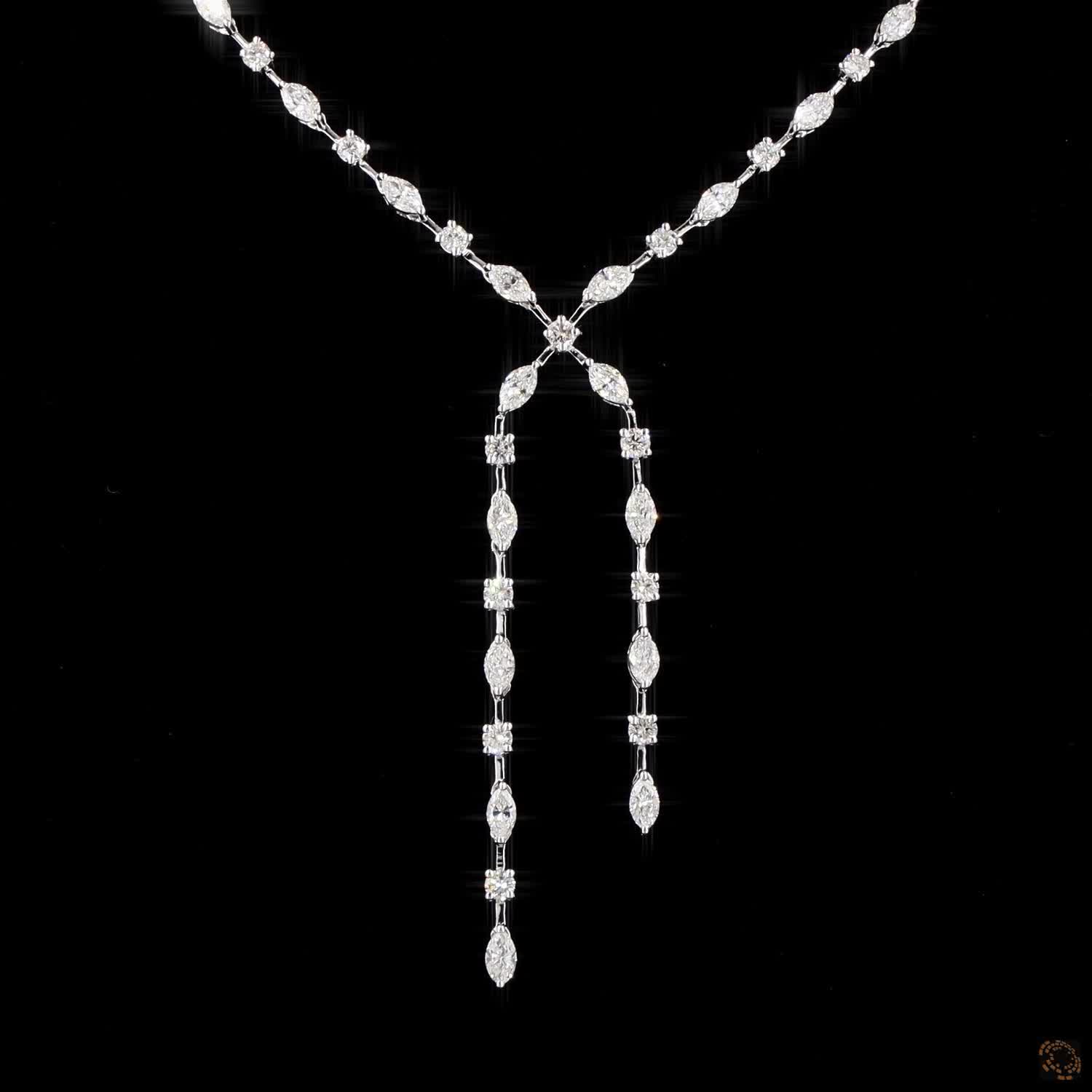 5.70 Carat Multi Shape Diamond Lariat Necklace in 14K Gold