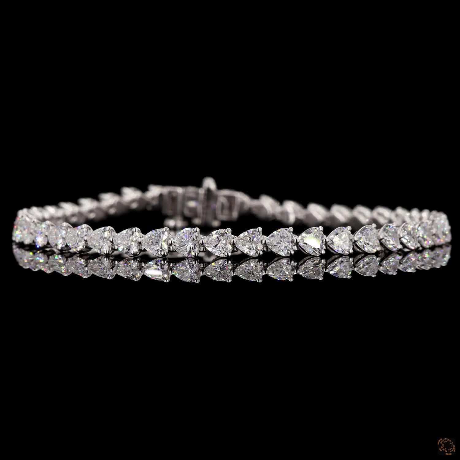 7.20 Carat Heart Shape Diamond East West Tennis Bracelets in 14K Gold