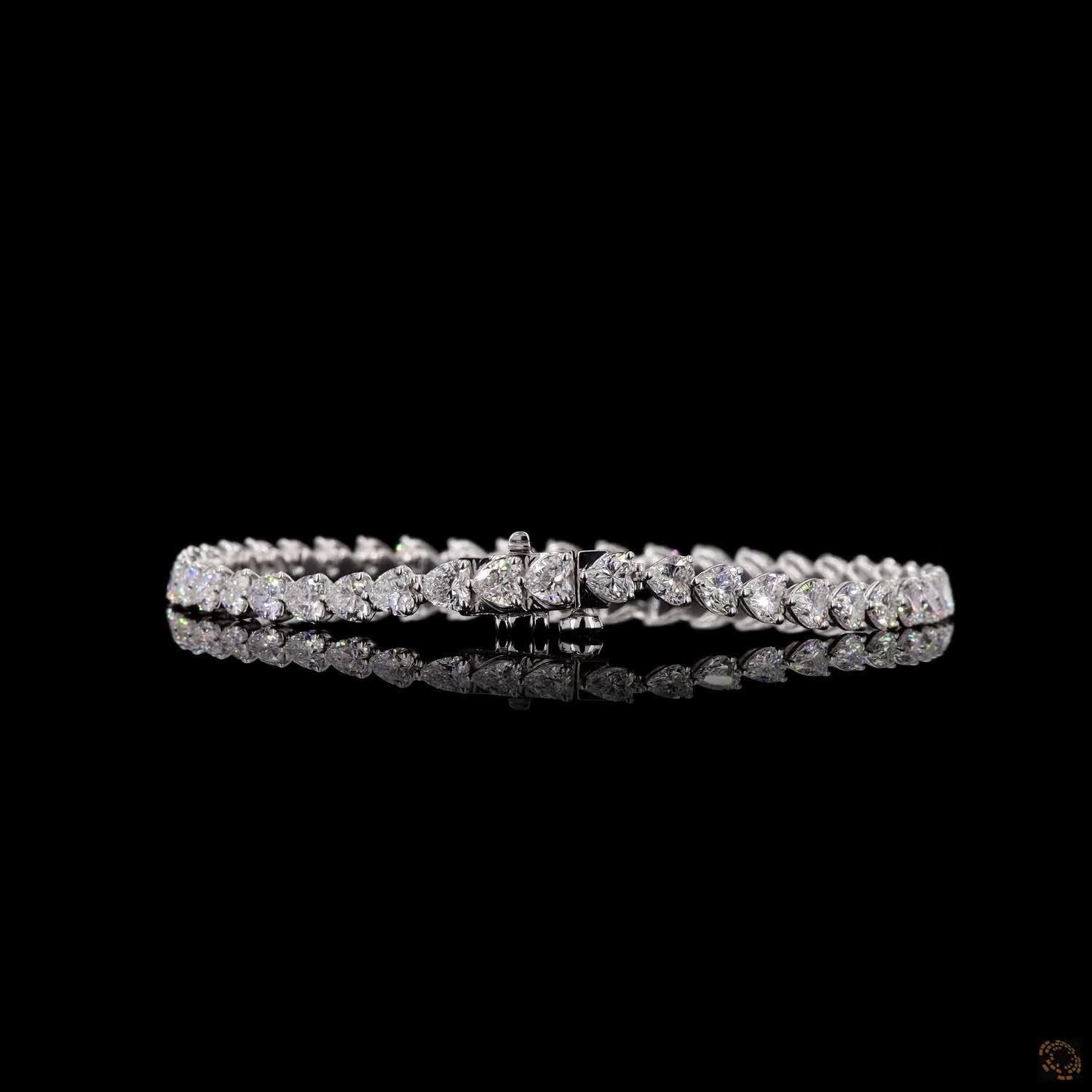 7.20 Carat Heart Shape Diamond East West Tennis Bracelets in 14K Gold