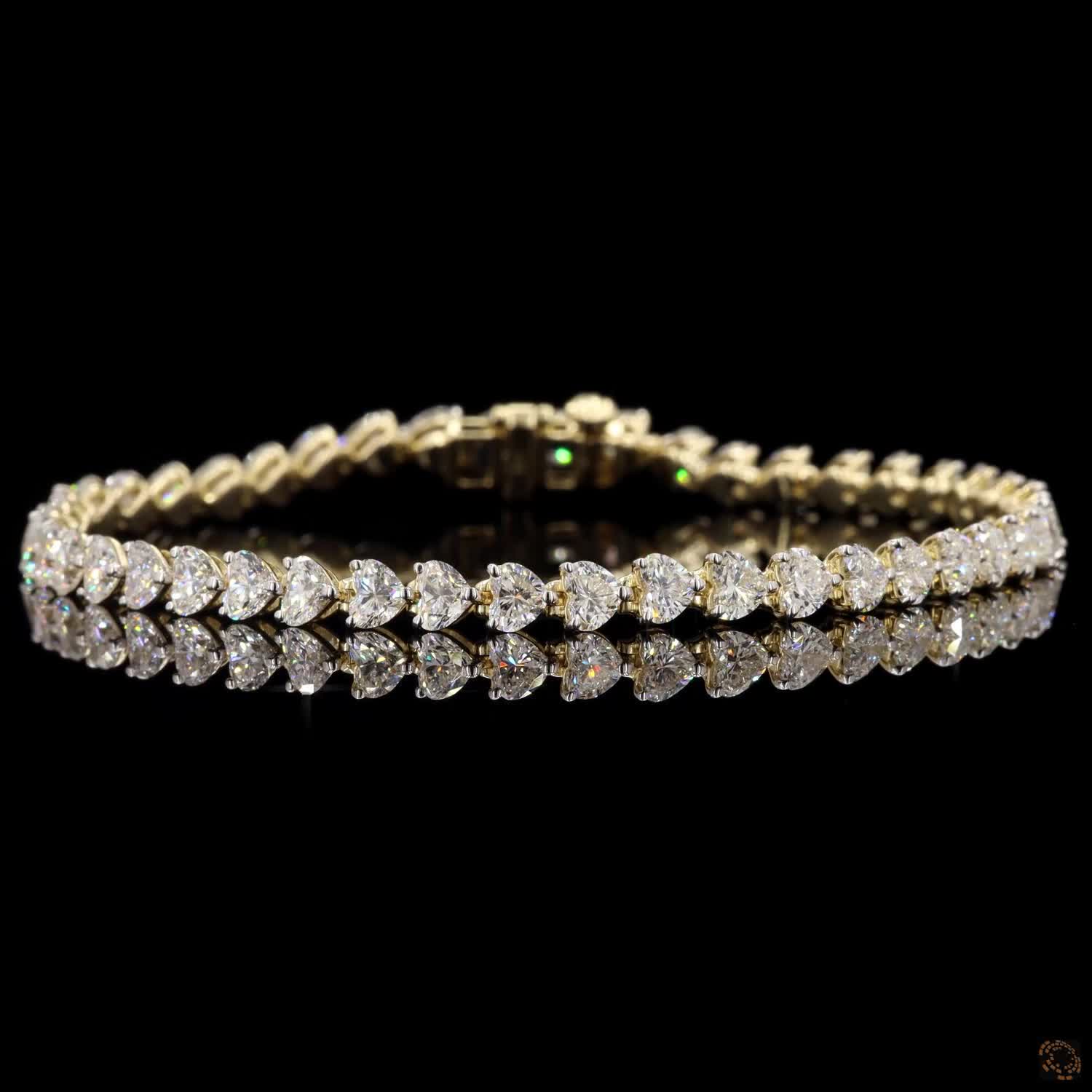 7.20 Carat Heart Shape Diamond East West Tennis Bracelets in 14K Gold