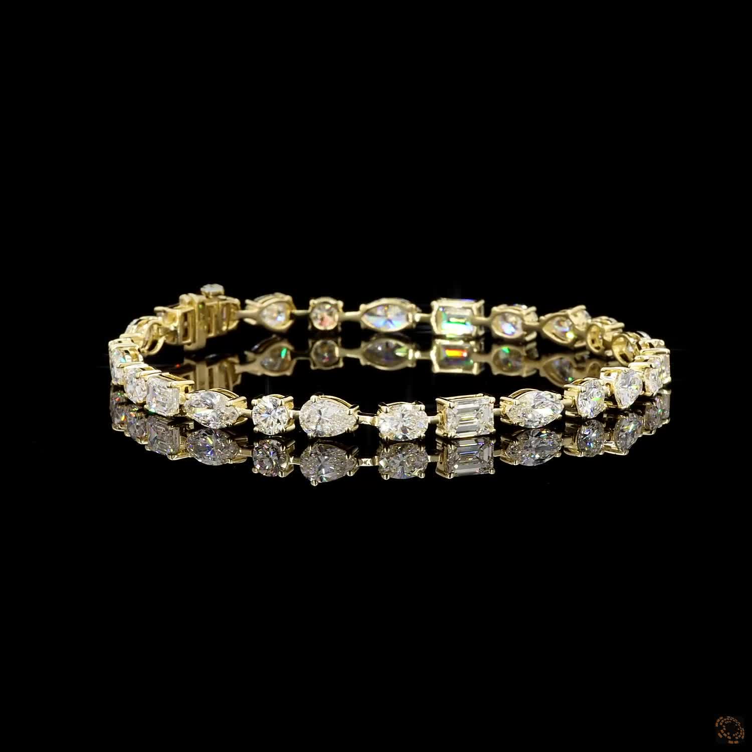 9.50 Carat Multi Shape Diamond Tennis Bracelets in 14K Gold