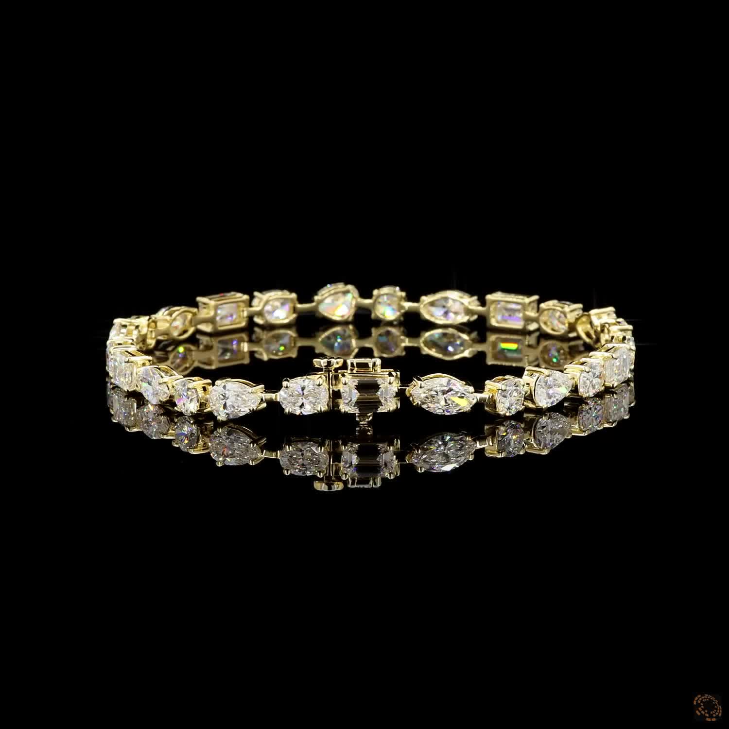 9.50 Carat Multi Shape Diamond Tennis Bracelets in 14K Gold