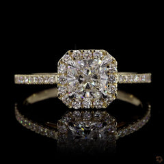 Asscher Cut Halo Engagement Ring with Accent Diamonds in 14K Gold