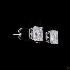 Asscher Cut Push Back Stud Earring Crafted in 14K Gold