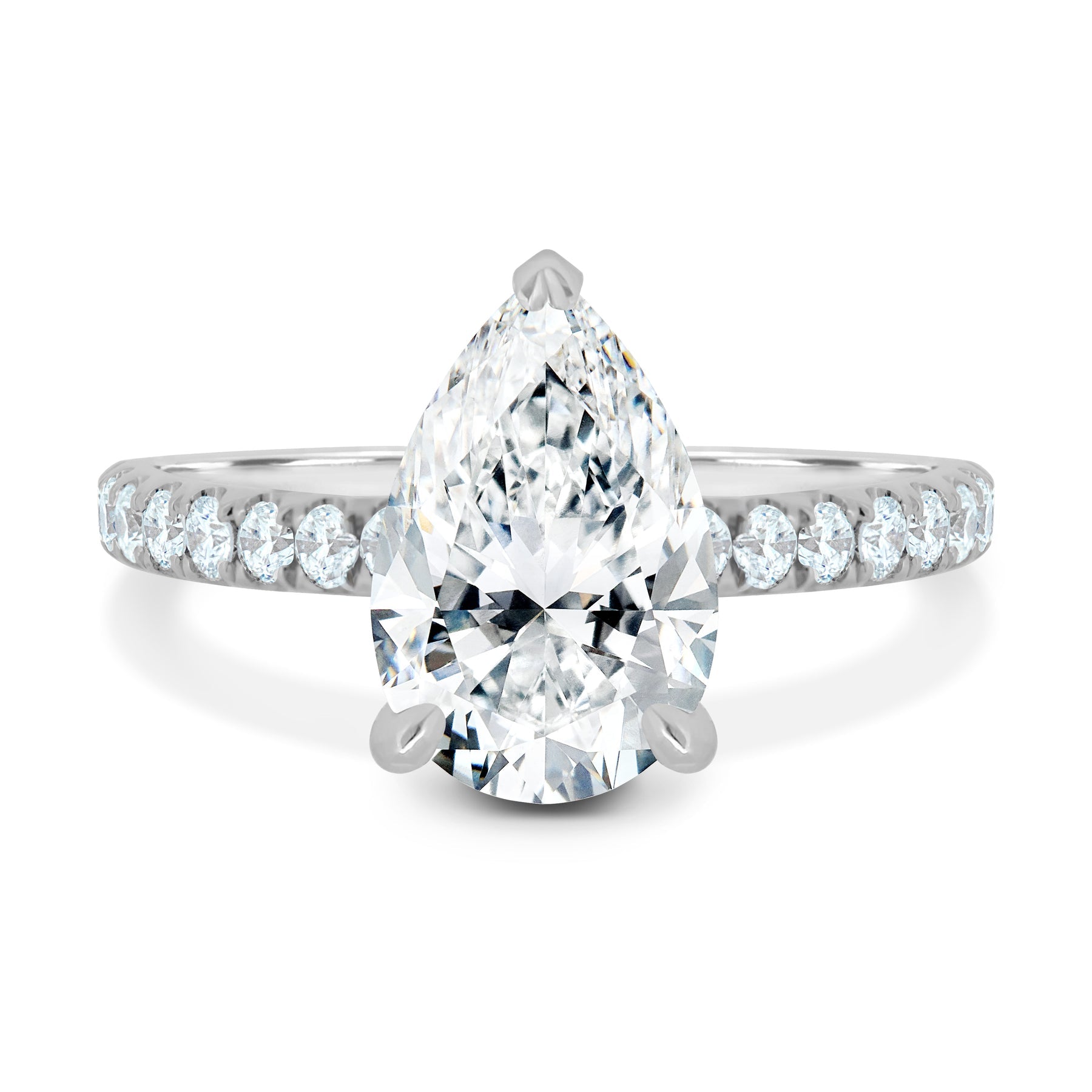 IGI Certified 3.0Ct Pear Shape Lab Diamond Hidden Halo Engagement ring with Pavé Setting