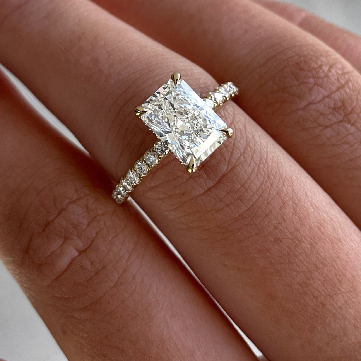 2.50 Ct Radiant Diamond Hidden Halo Engagement ring with Pavé Setting