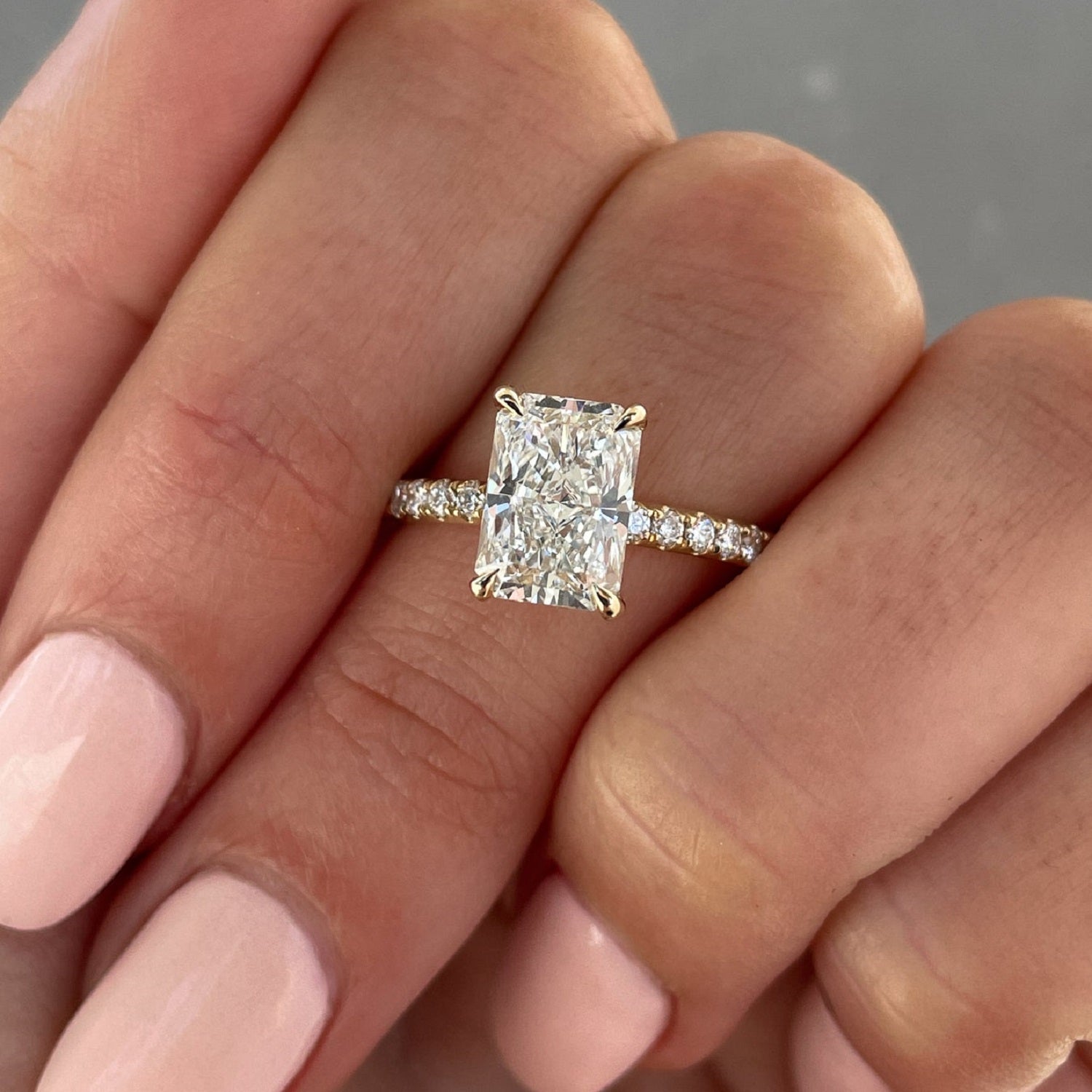 2.50 Ct Radiant Diamond Hidden Halo Engagement ring with Pavé Setting