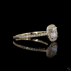 Cushion Halo Engagement Ring with Accent Diamonds in 14K Gold