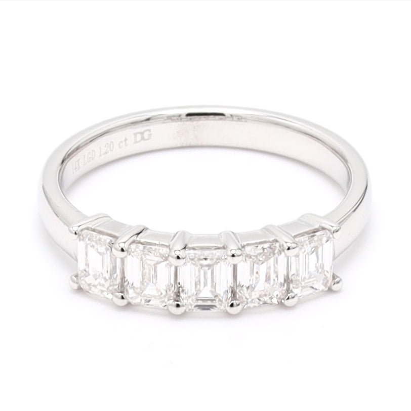 Emerald Cut Five Stone Engagement Ring, Crafted in 14K Gold.