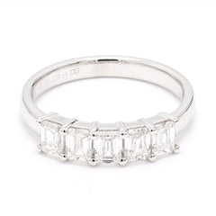 Emerald Cut Five Stone Engagement Ring, Crafted in 14K Gold.