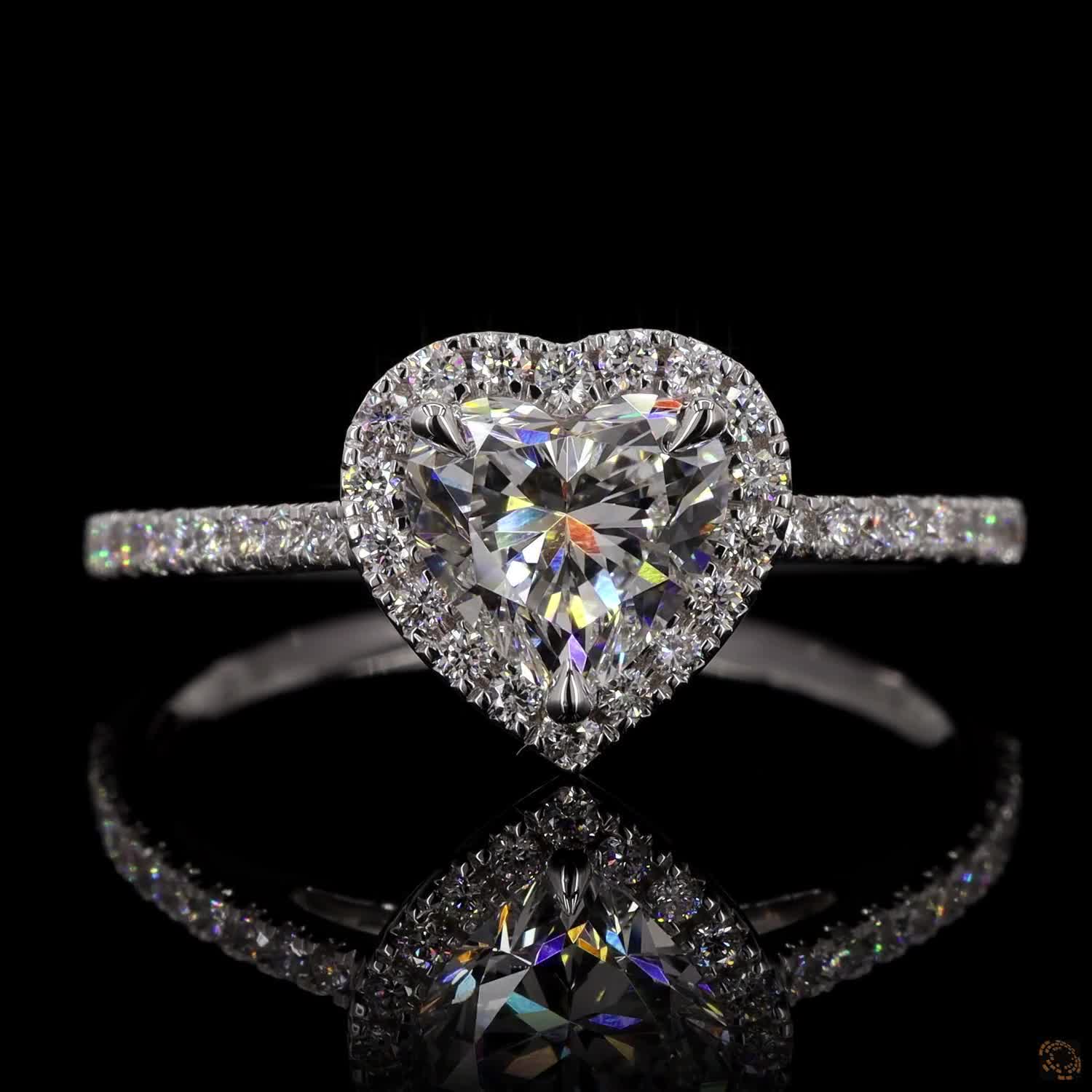 Heart Shape Halo Engagement Ring in 14K Gold with Accent Diamonds