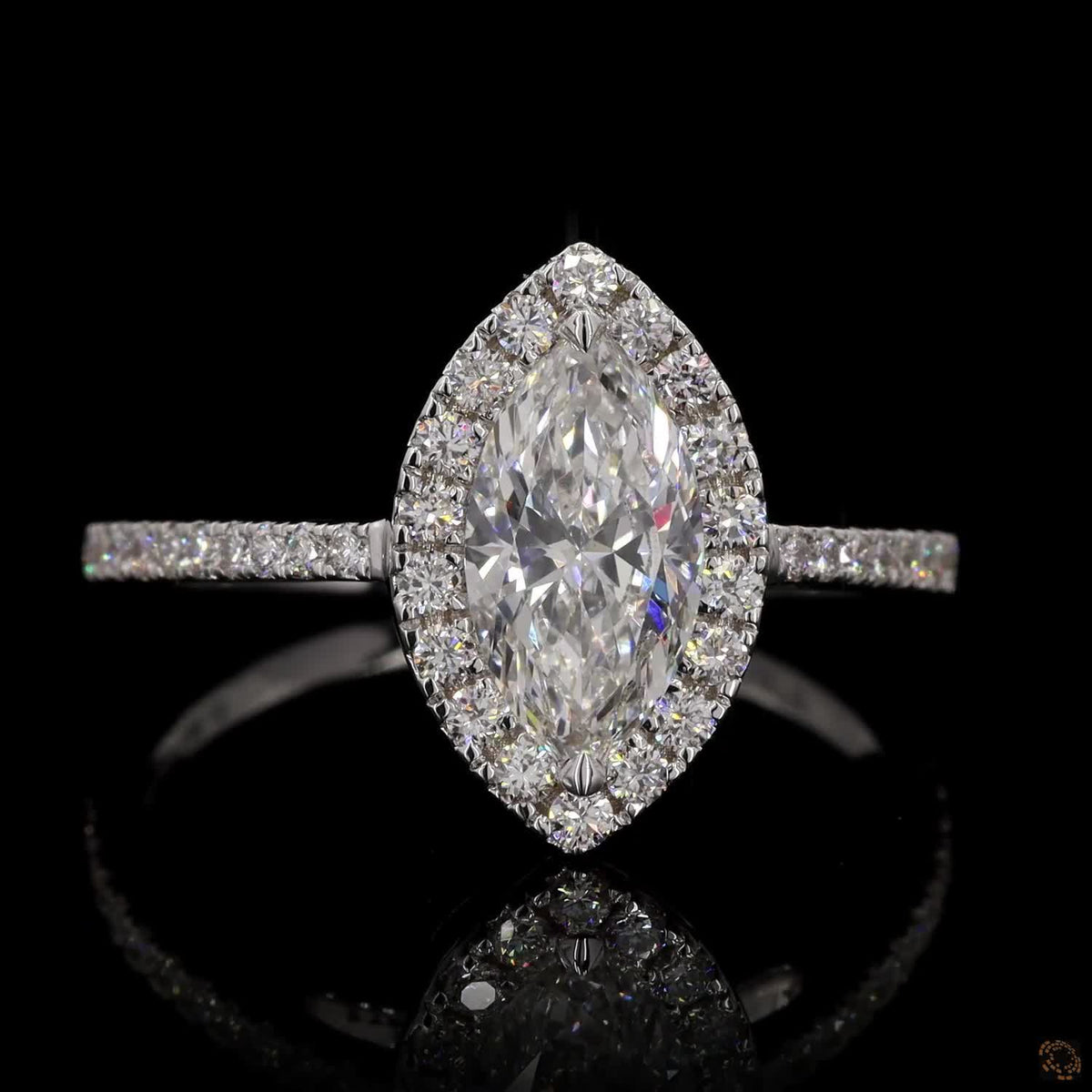 Marquise Halo Engagement Ring in 14K Gold with Accent Diamonds