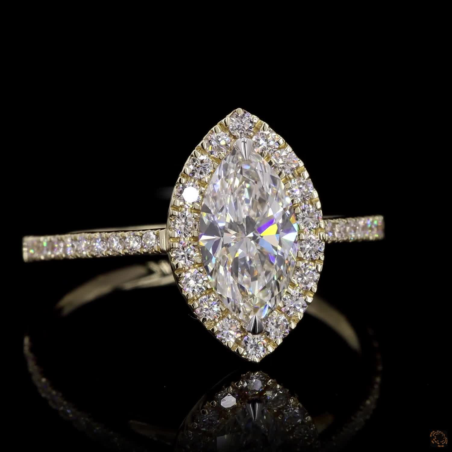 Marquise Halo Engagement Ring in 14K Gold with Accent Diamonds