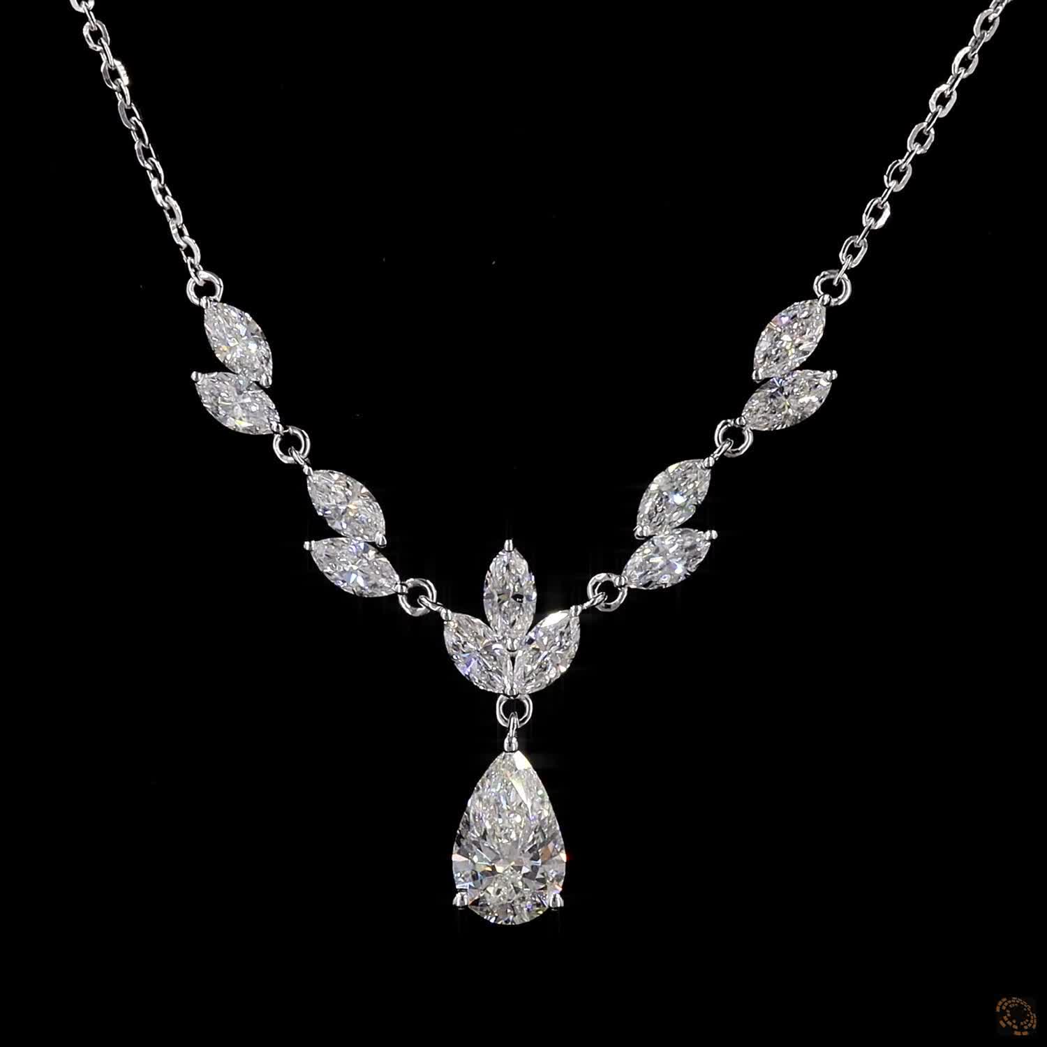 Marquise & Pear Diamond Designer Necklace For Her in 14K Gold