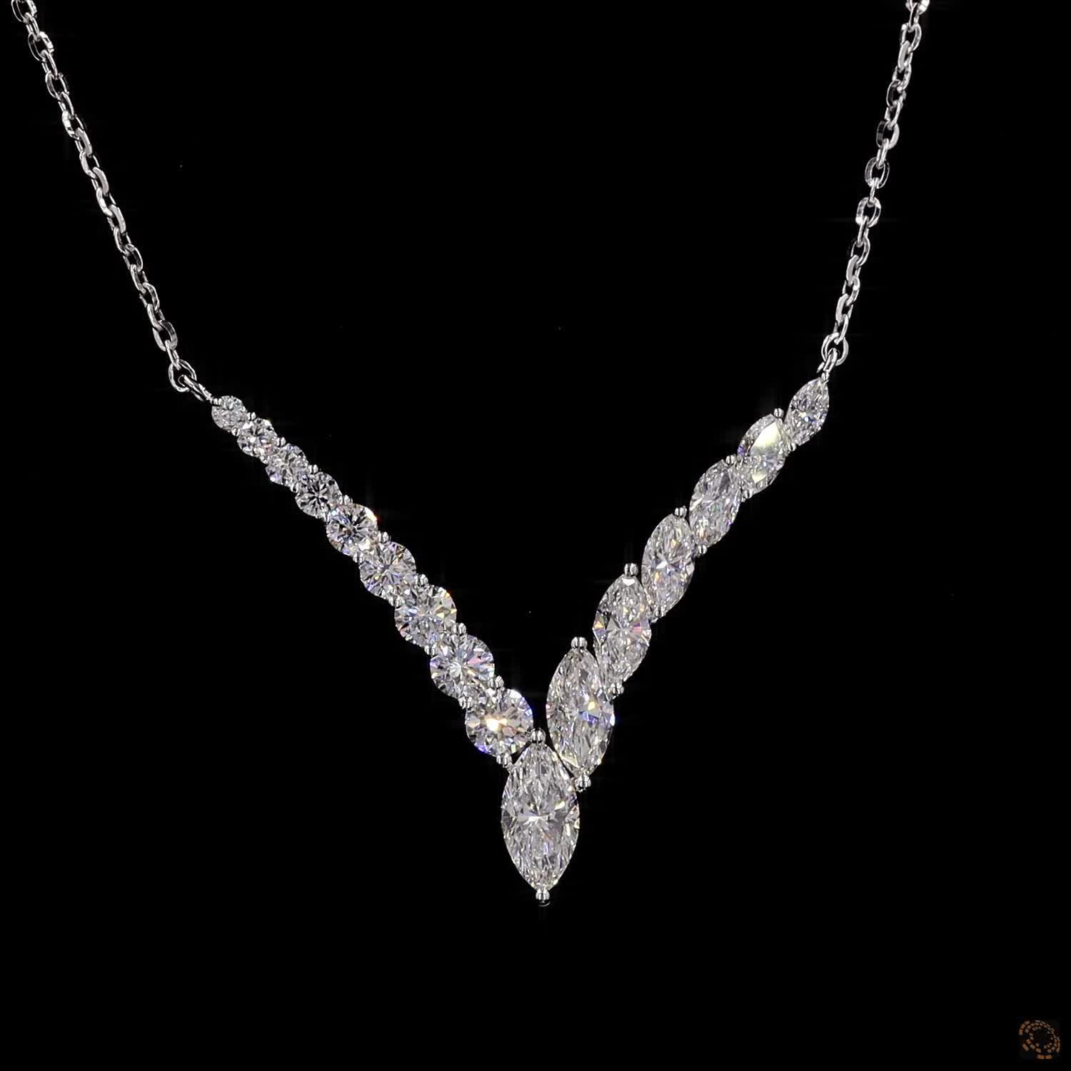 Marquise & Round Chevron Necklace Crafted in 14K Gold