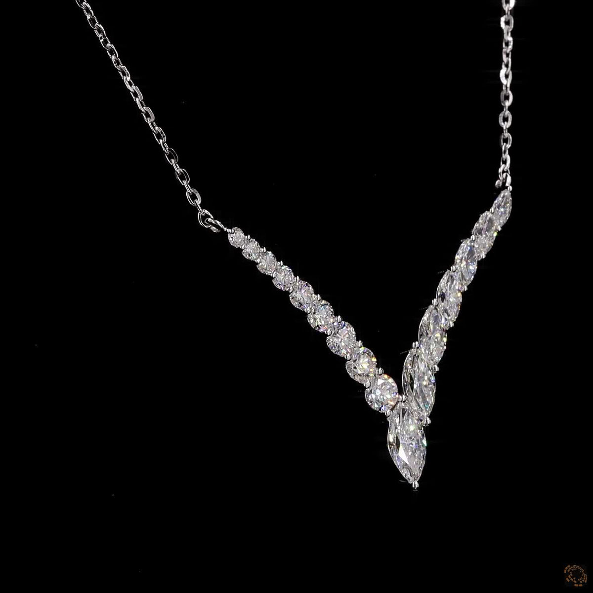 Marquise & Round Chevron Necklace Crafted in 14K Gold