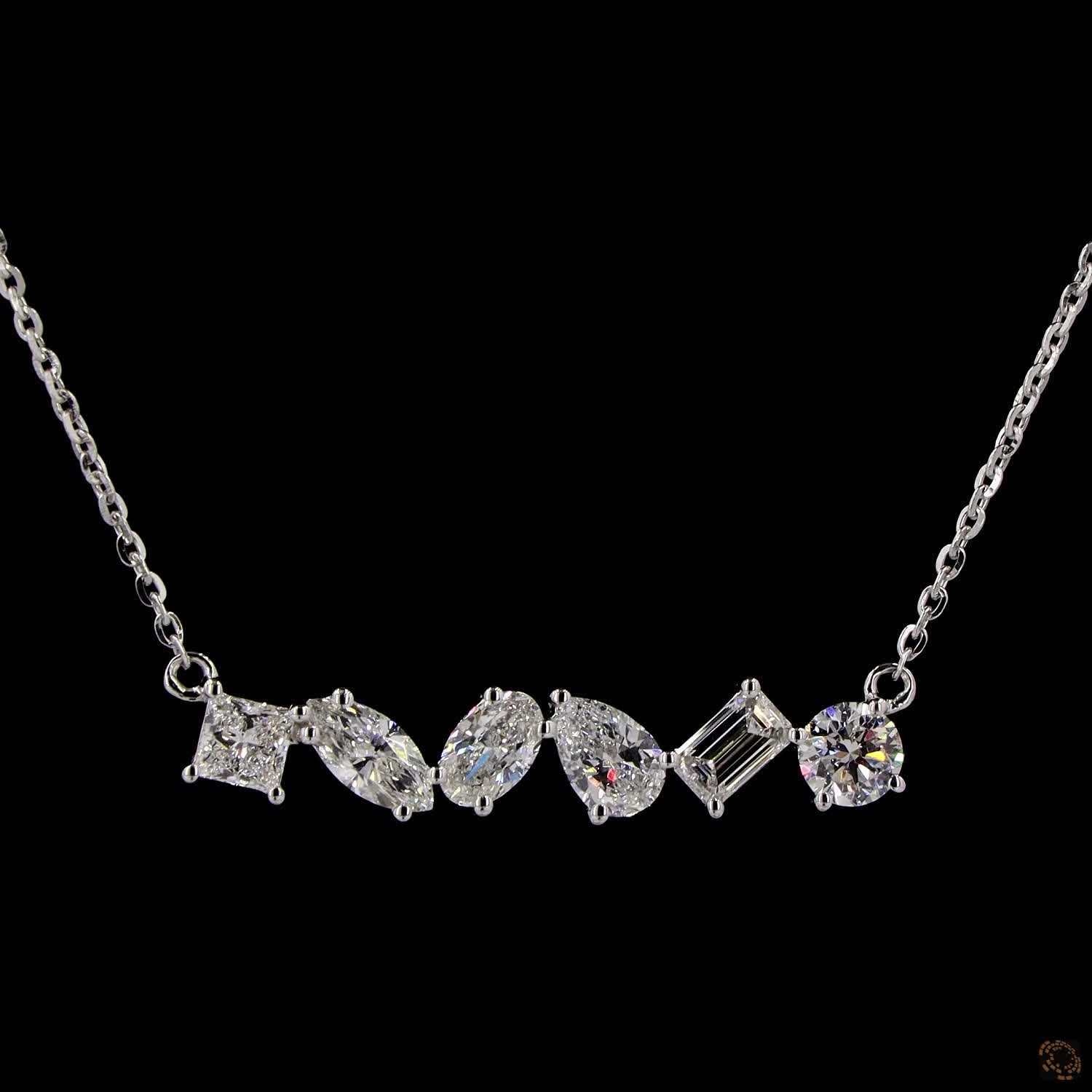 Multi Shape Diamond Contemporary Necklace  in 14K Gold