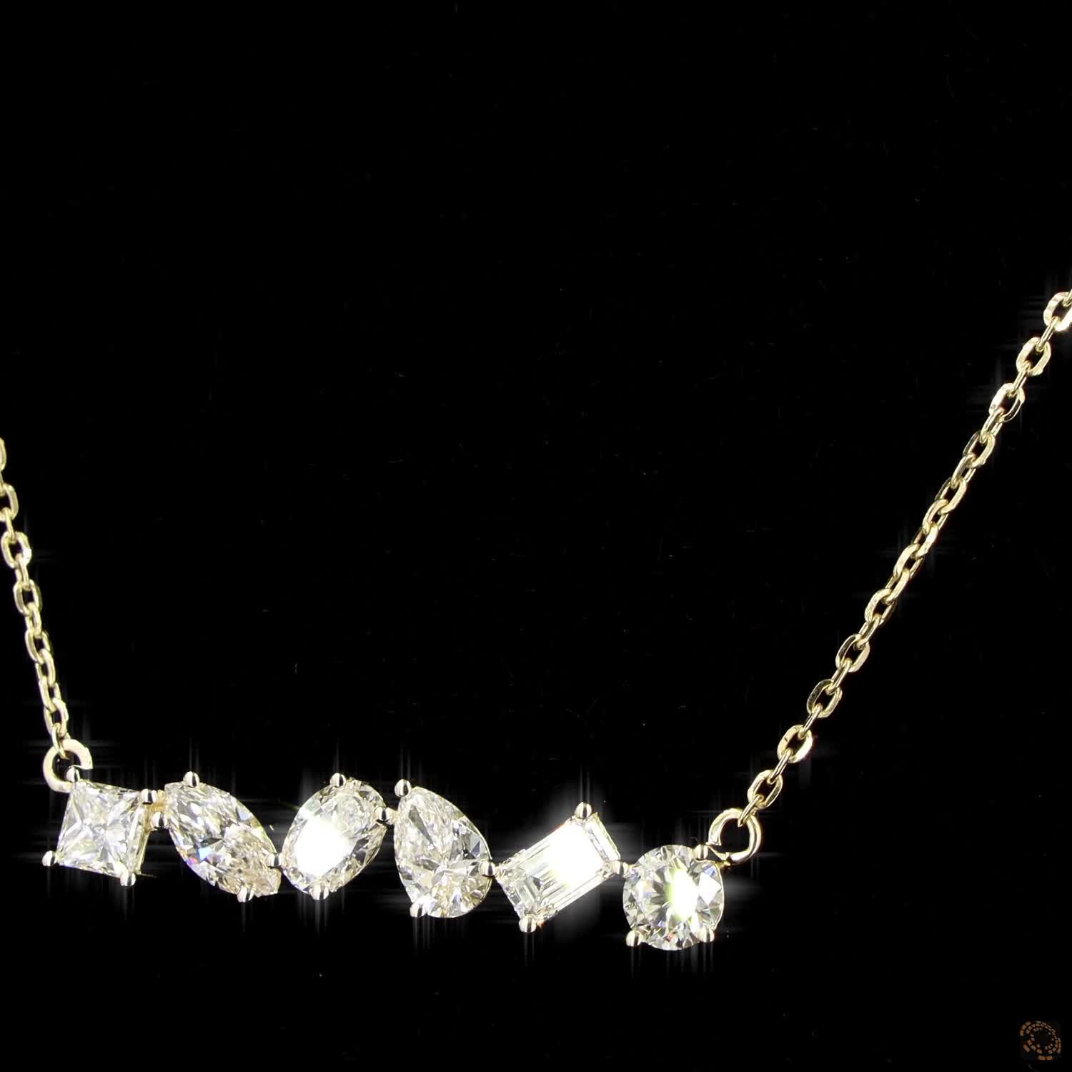 Multi Shape Diamond Contemporary Necklace  in 14K Gold