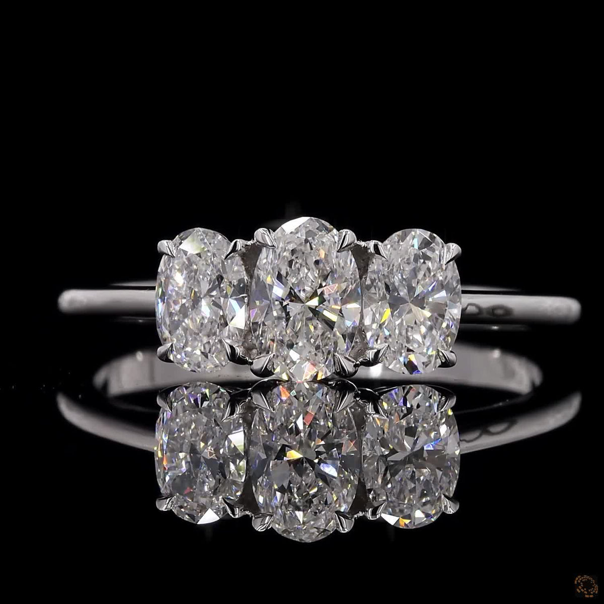 Oval Three Stone Trilogy Diamond Engagement Ring in 4K Gold