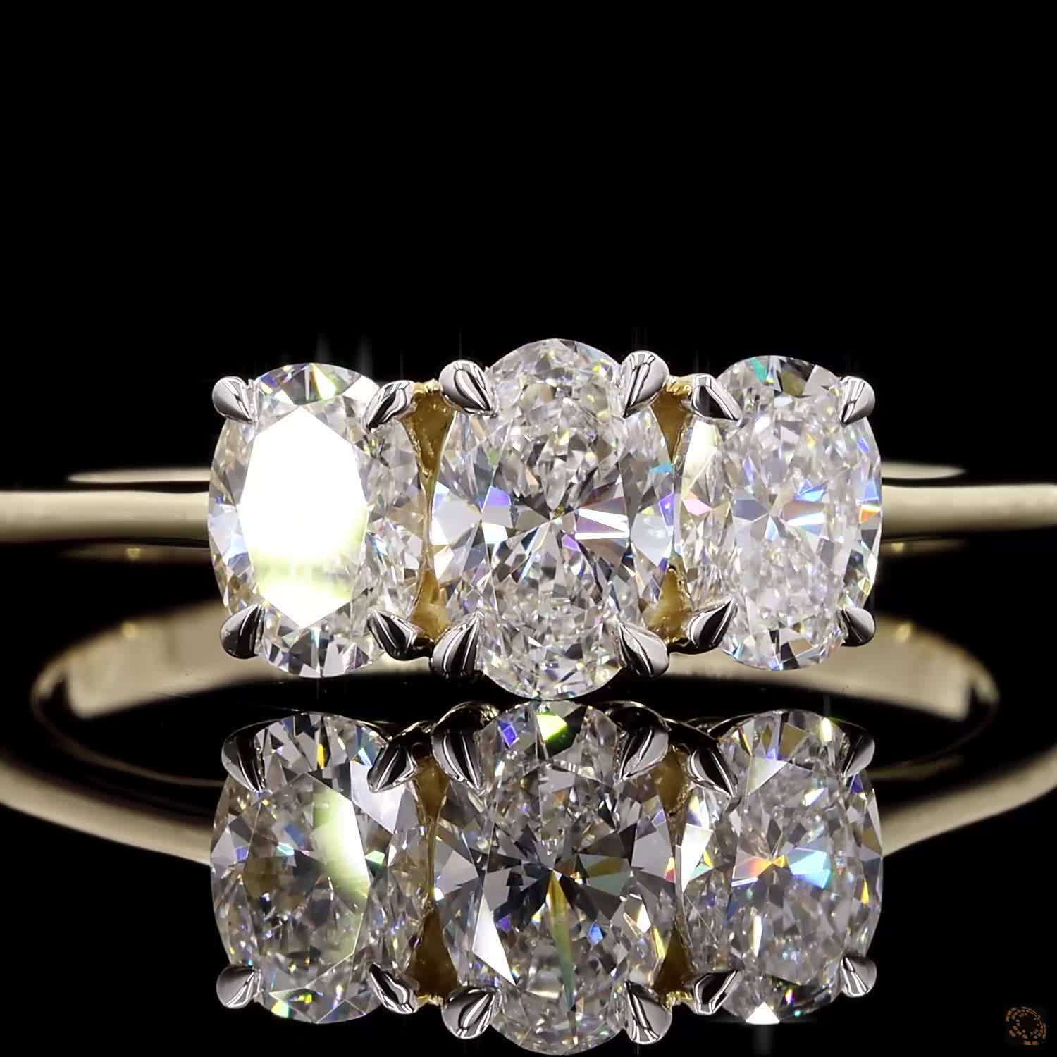 Oval Three Stone Trilogy Diamond Engagement Ring in 4K Gold