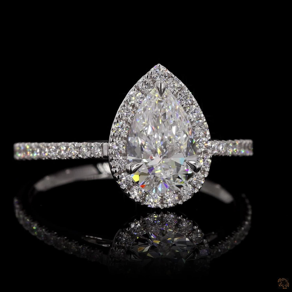 Pear Lab Grown Diamond Halo Engagement Ring in 14K Gold