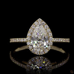 Pear Lab Grown Diamond Halo Engagement Ring in 14K Gold