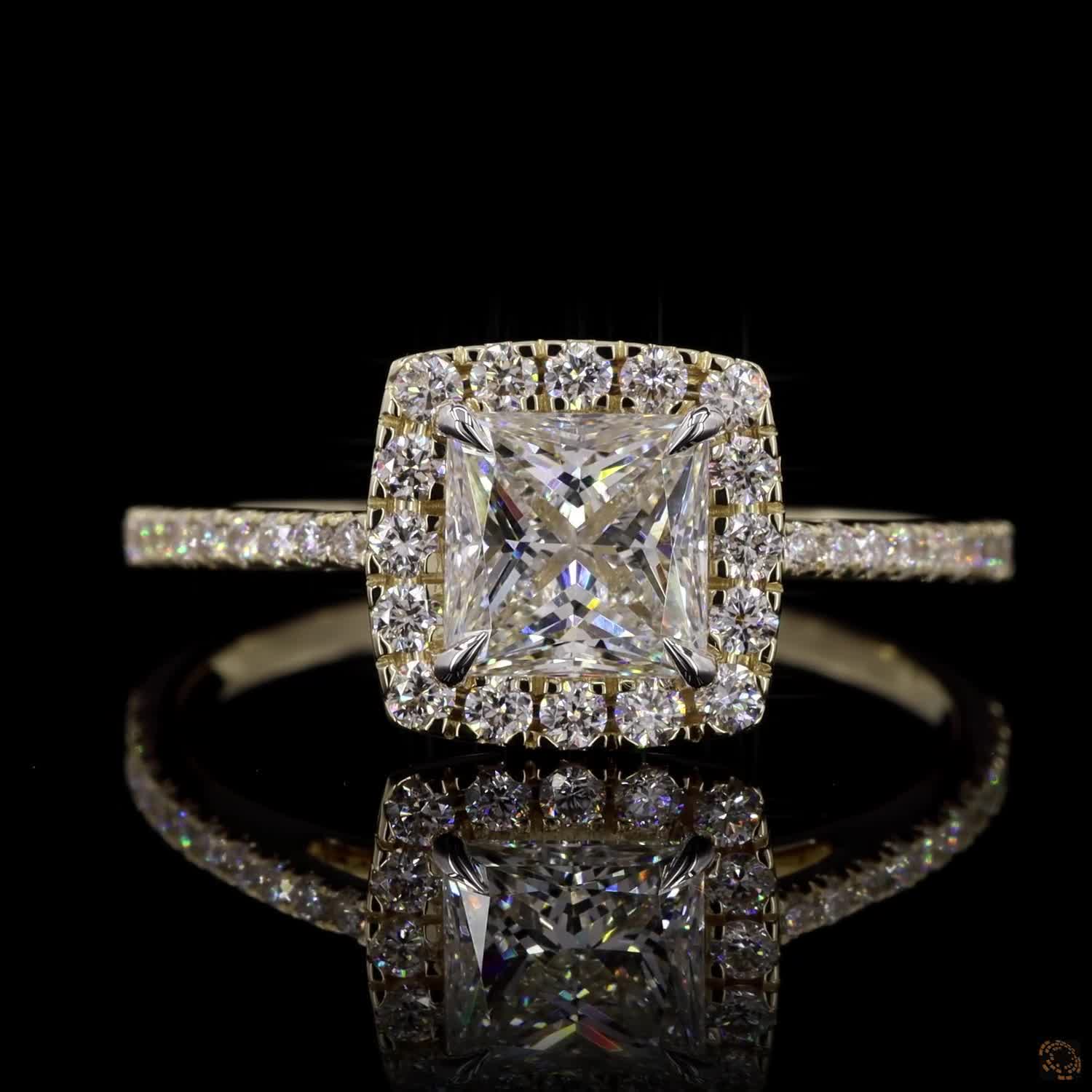 Princess Lab Created Diamond Halo Engagement Ring in 14K Gold