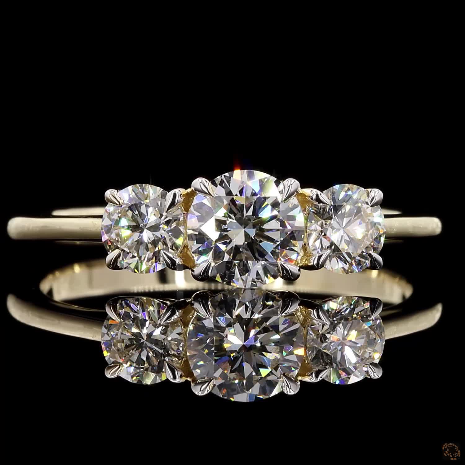 Round Brilliant Diamond Three Stone Engagement Ring in 4K Gold