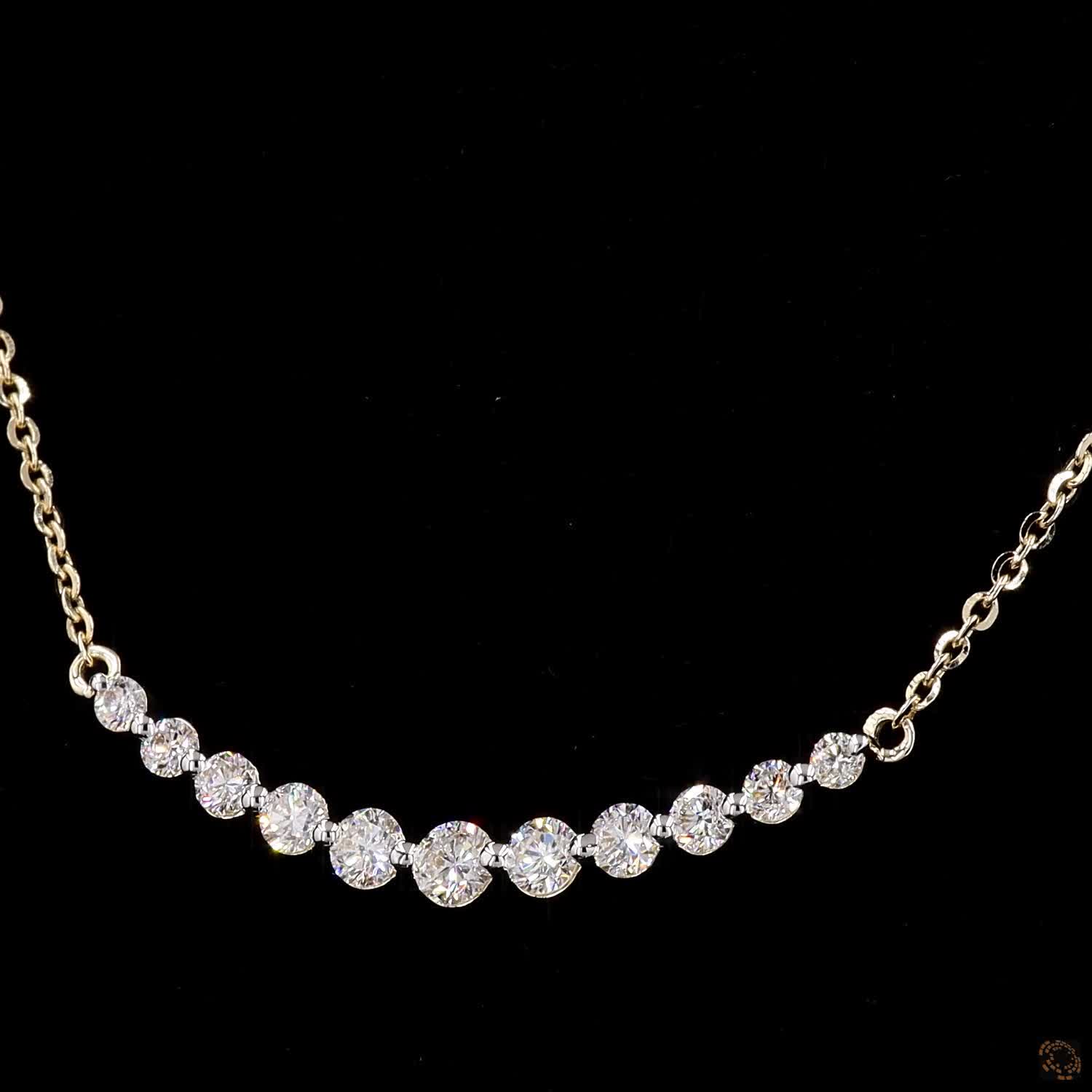 Round Diamond Bar Necklace Crafted in 14K Gold For Her