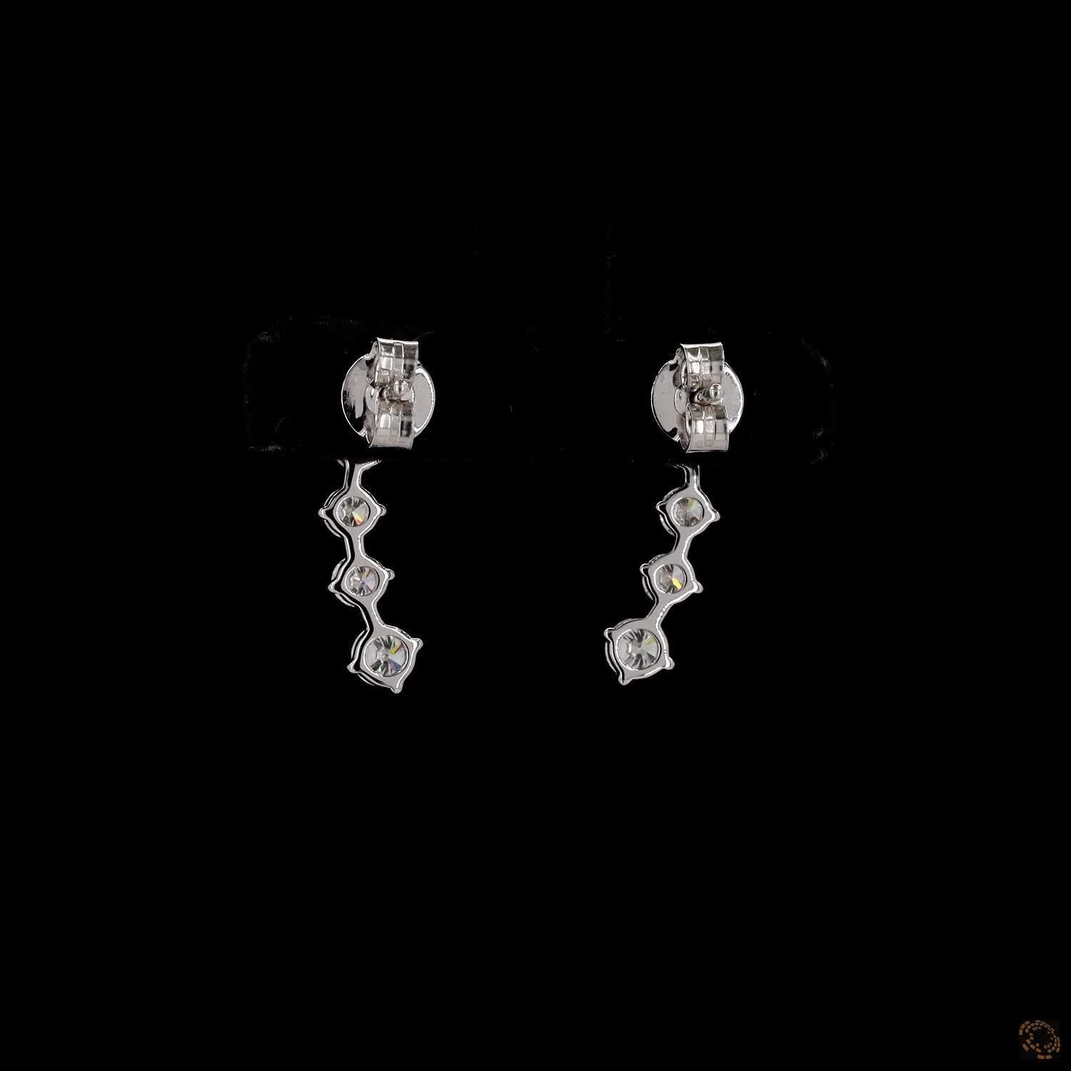 Round Lab Diamond Linear Climber Earring in 14k Gold