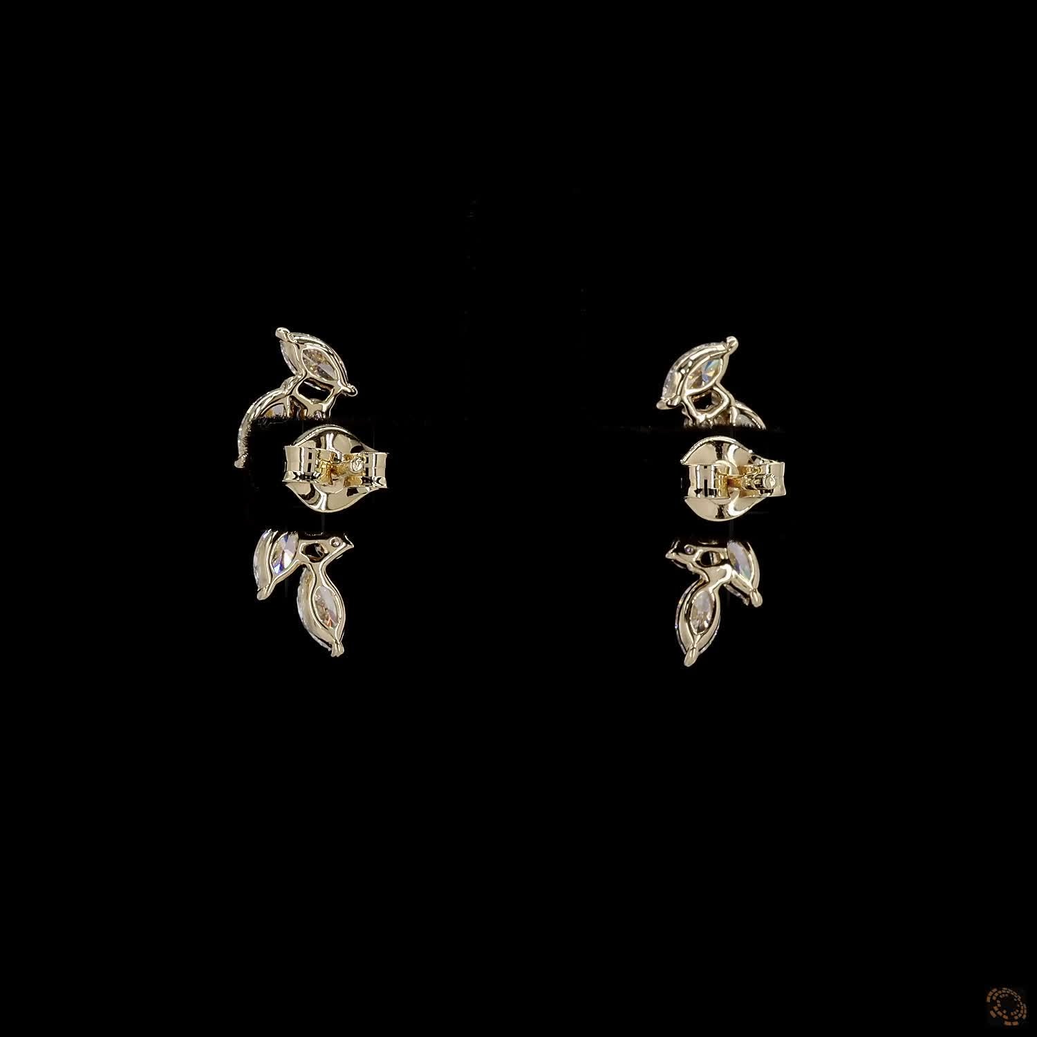 Round and Marquise Floral Climber Earring in 14k Gold