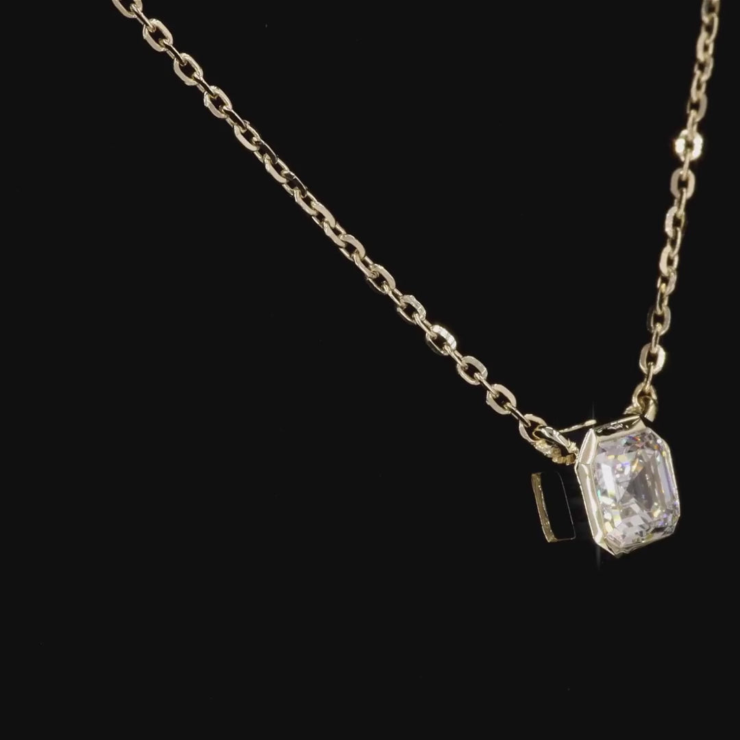 1.0Ct Lab Diamond Solitaire Bezel Set Necklace in 14K Gold