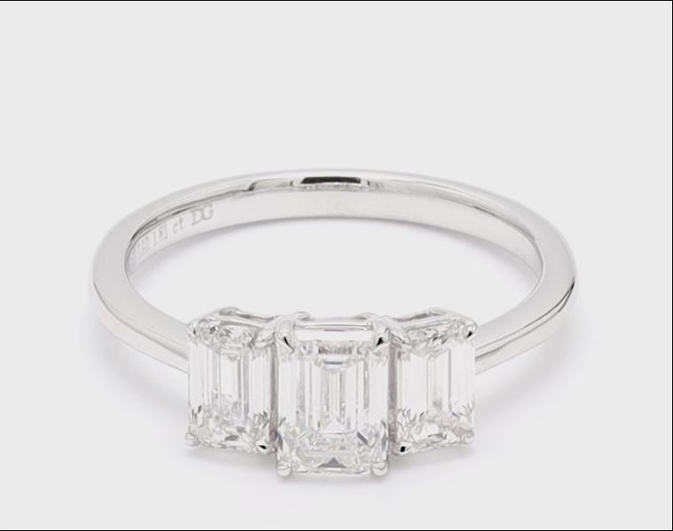 Three Stone Emerald Cut Engagement Ring  For Women, Crafted in14K Gold