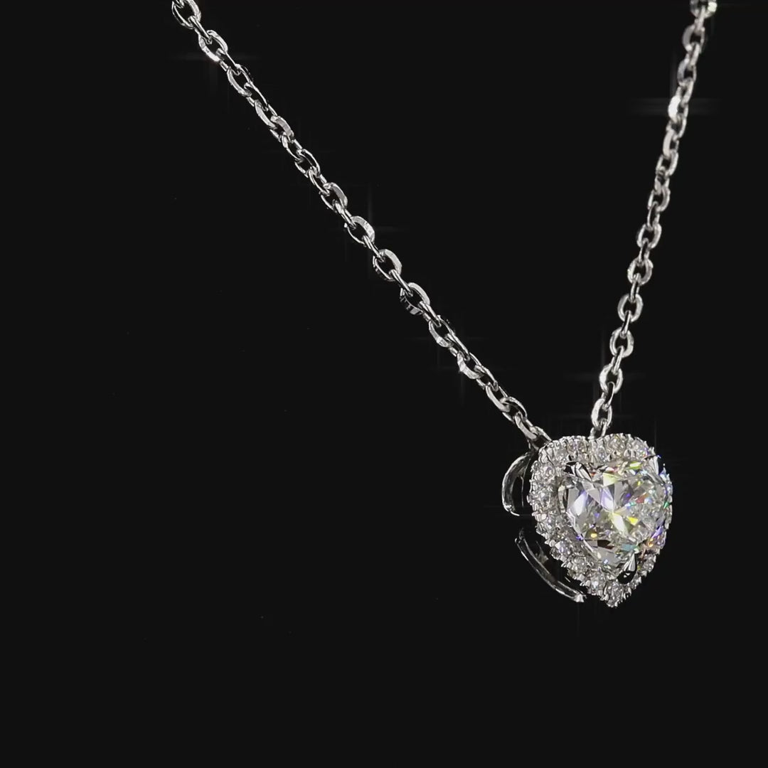 1.0Ct Lab Diamond Halo Set Necklace in 14K Gold For Women