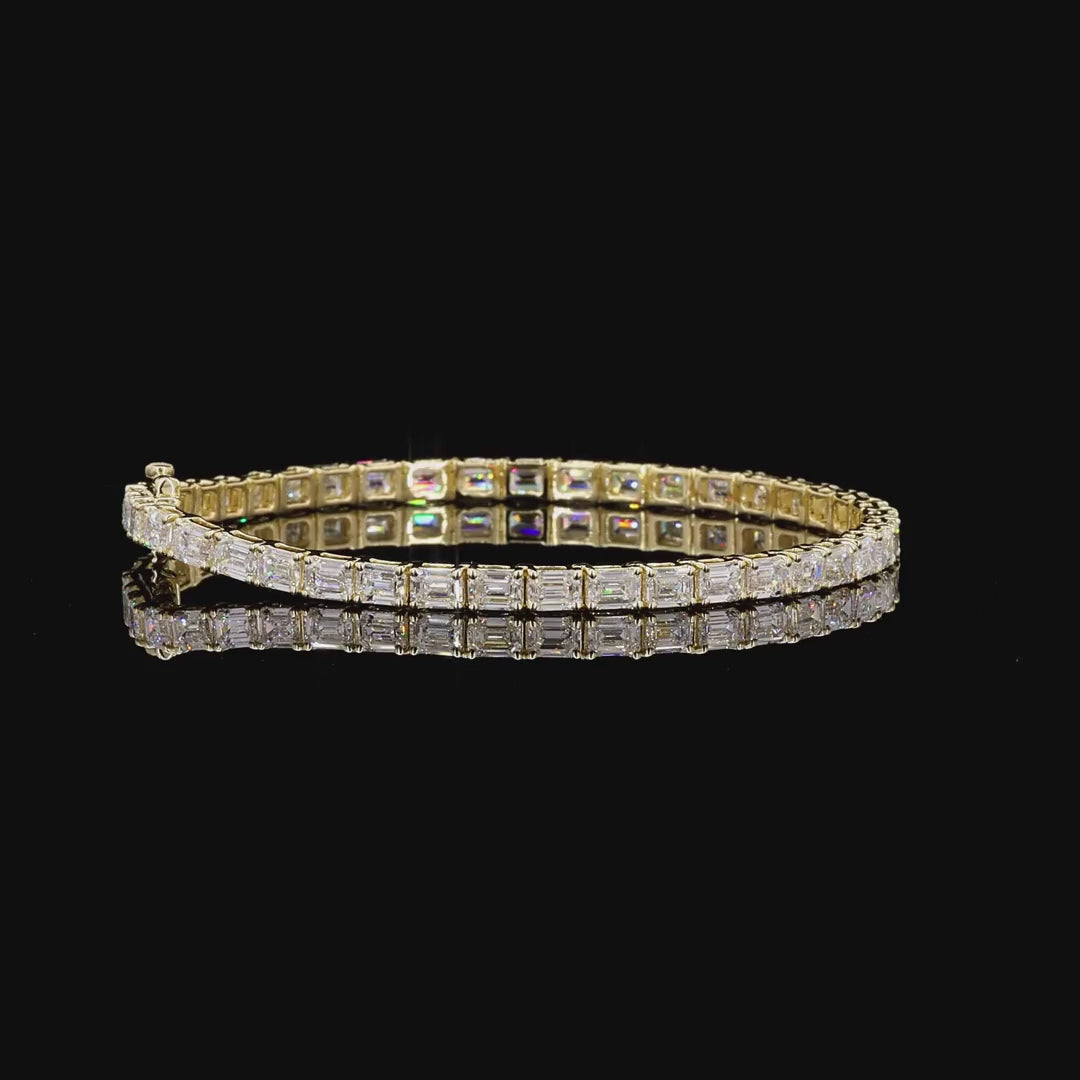 10 Carat Emerald Cut Diamond East West Tennis Bracelets in 14K Gold