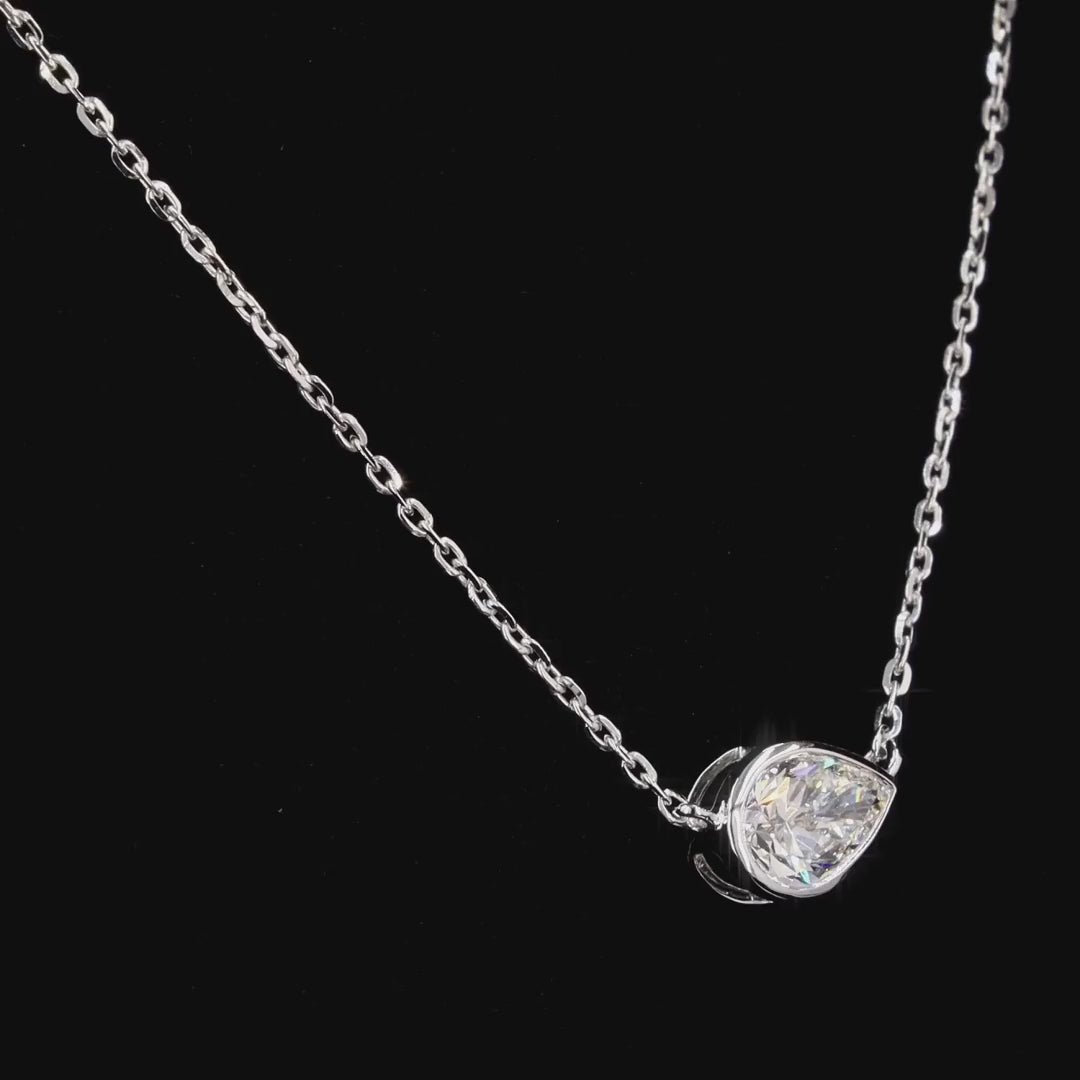 1.0Ct Lab Diamond Solitaire Bezel Set Necklace in 14K Gold