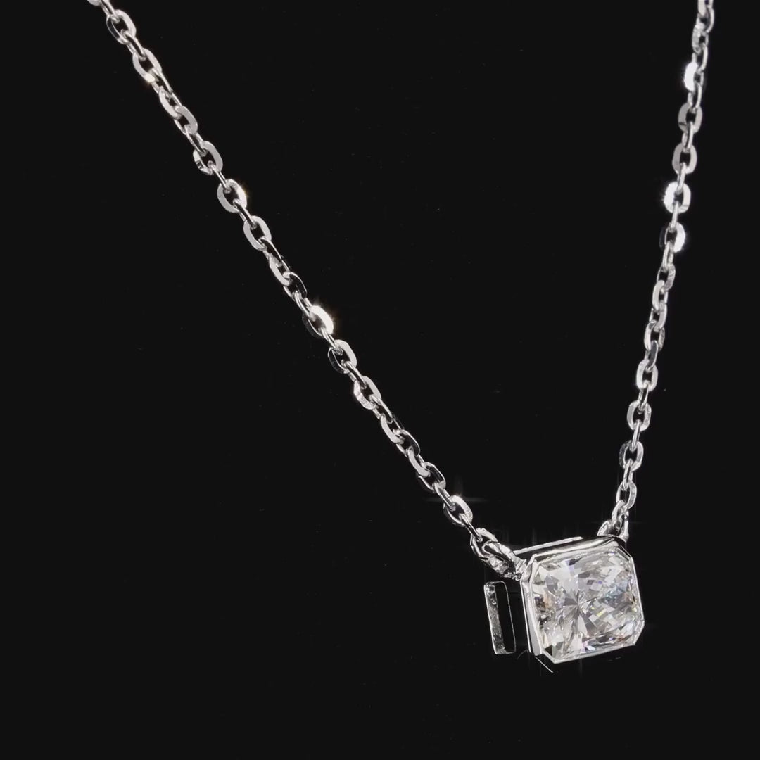 1.0Ct Lab Diamond Solitaire Bezel Set Necklace in 14K Gold