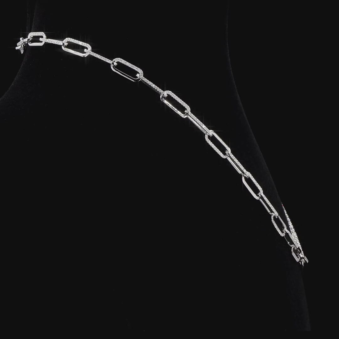 5.10 Carat Half Tennis & paper Clip Necklace Crafted  in 14K Gold