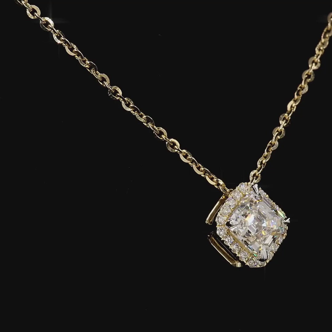 1.0Ct Lab Diamond Halo Set Necklace in 14K Gold For Women