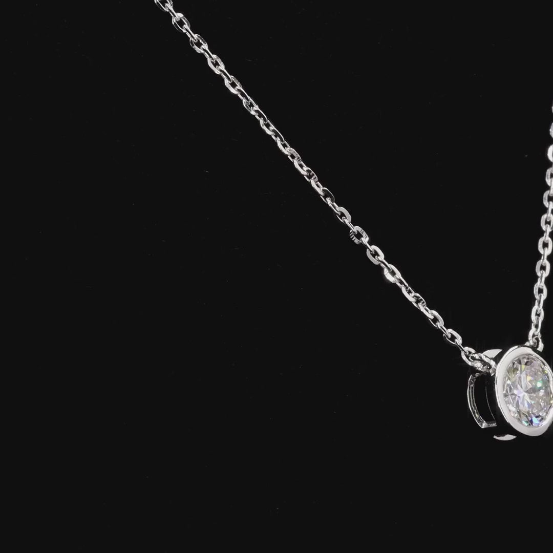 1.0Ct Lab Diamond Solitaire Bezel Set Necklace in 14K Gold