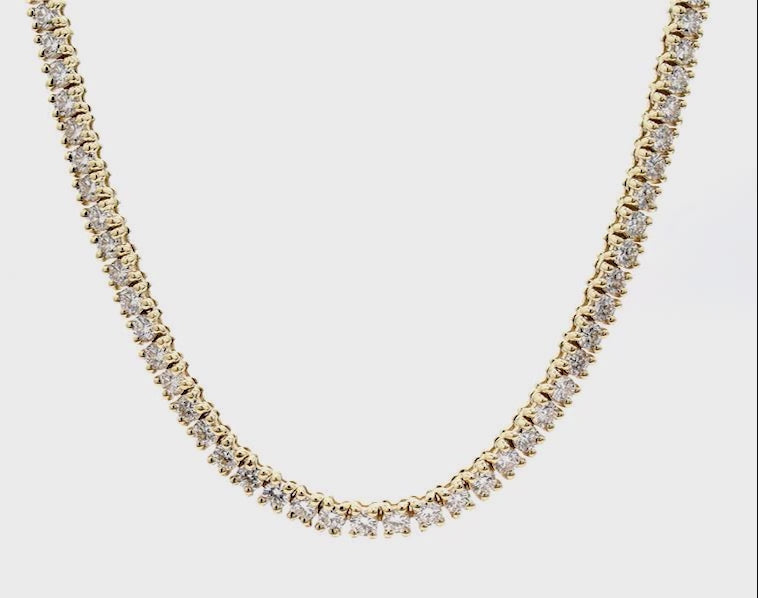 Round Diamond Tennis Necklace For Women Crafted in 14K Gold - Necklace Length- 17 Inches long