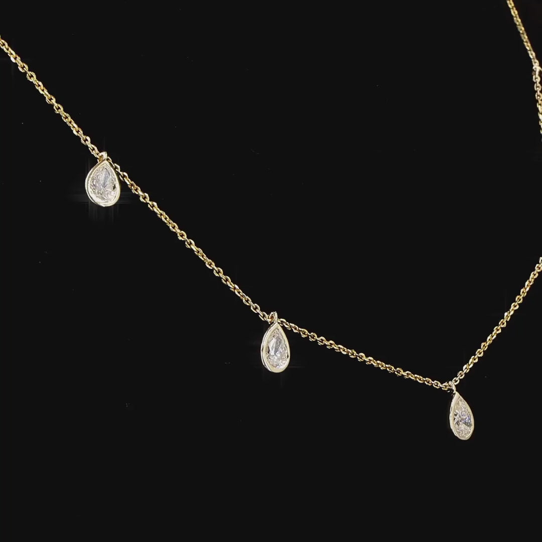 2.0 Ct Tear Drop Diamond Station charm Necklace in 14K Gold