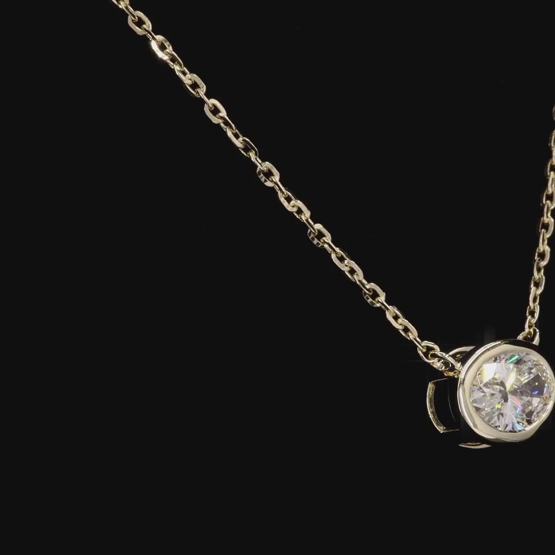 1.0Ct Lab Diamond Solitaire Bezel Set Necklace in 14K Gold