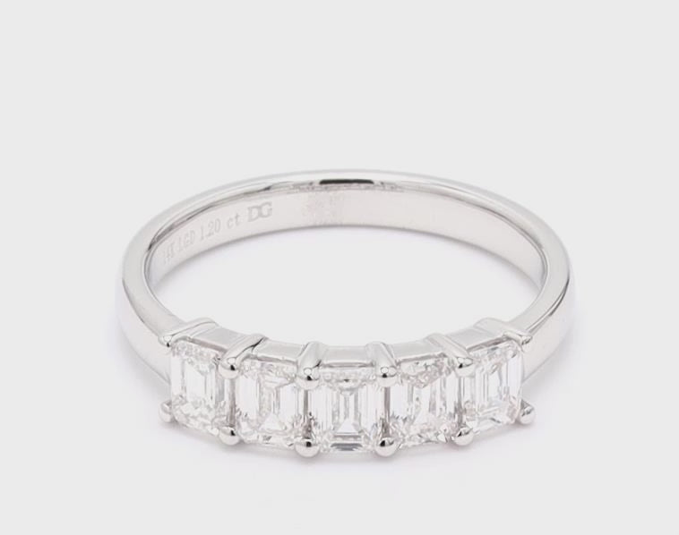 Emerald Cut Five Stone Engagement Ring, Crafted in 14K Gold.