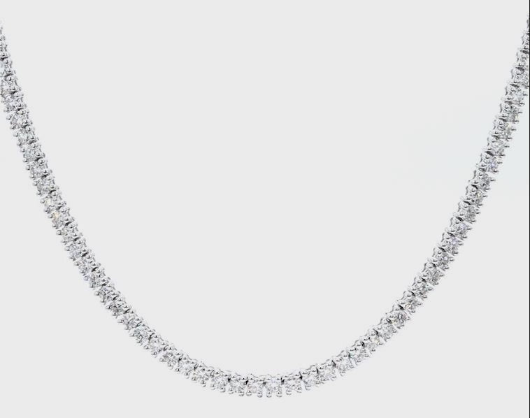 Round Diamond Tennis Necklace For Women Crafted in 14K Gold - Necklace Length- 17 Inches long