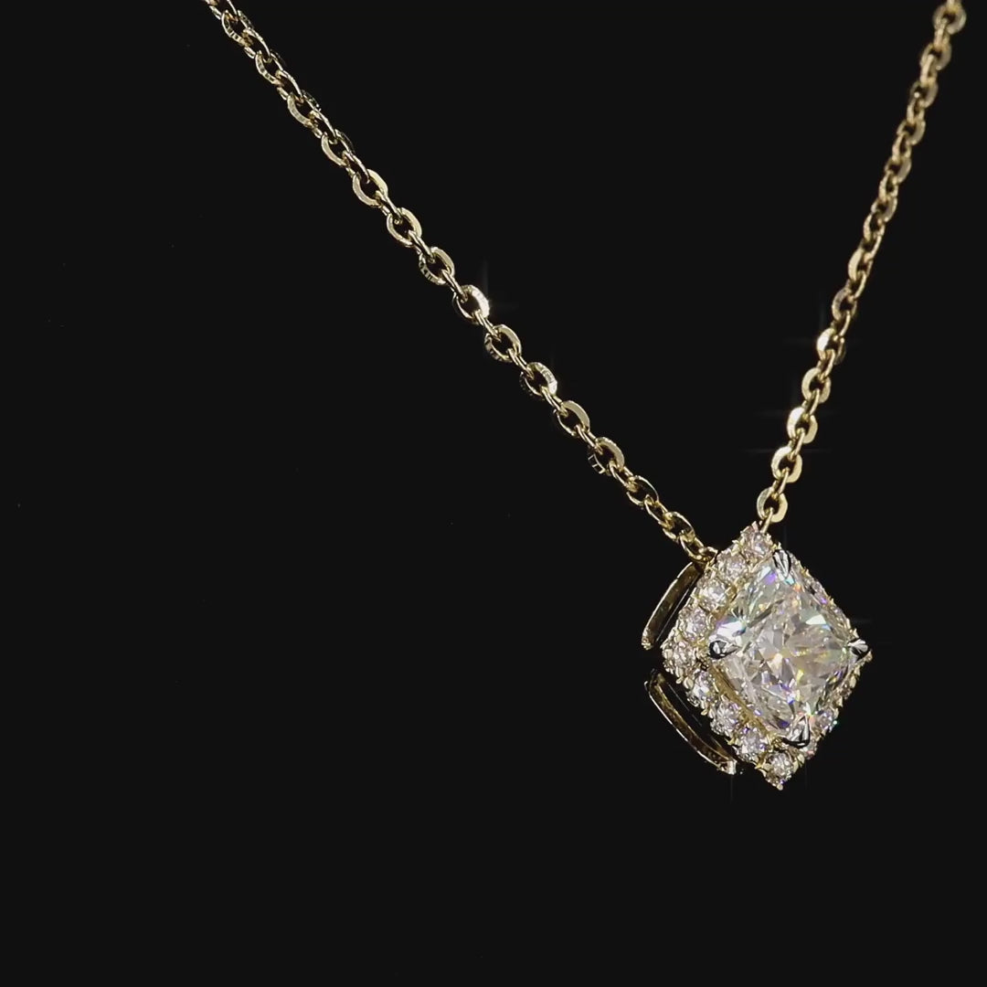 1.0Ct Lab Diamond Halo Set Necklace in 14K Gold For Women