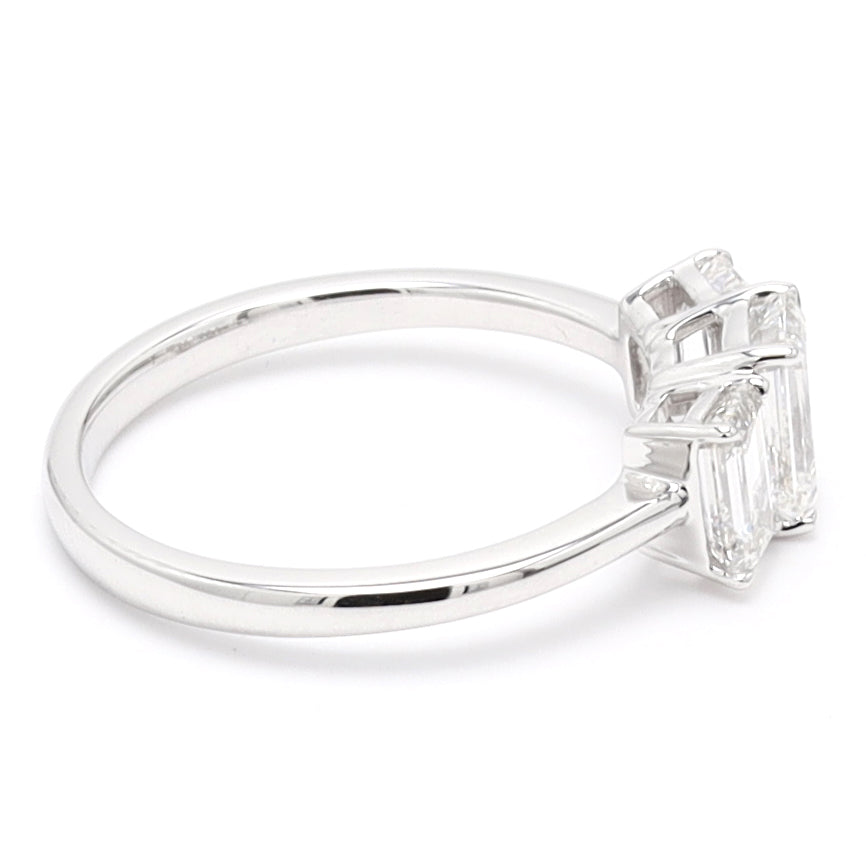 Three Stone Emerald Cut Engagement Ring  For Women, Crafted in14K Gold