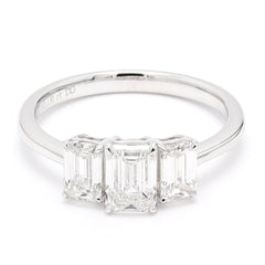 Three Stone Emerald Cut Engagement Ring  For Women, Crafted in14K Gold